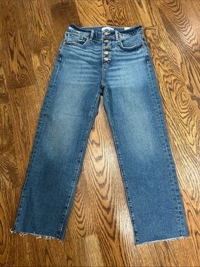 New with Tags. LOFT Medium Blue High Rise Straight Leg Jeans with Button-Fly